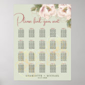 20テーブルのセージと赤面のフローラ結婚のシーティングチャート ポスター (正面)