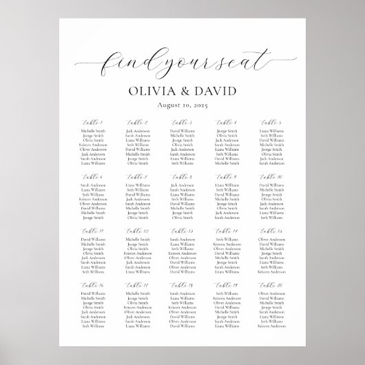 20テーブルシンプルシート座席表の検索 ポスター (正面)