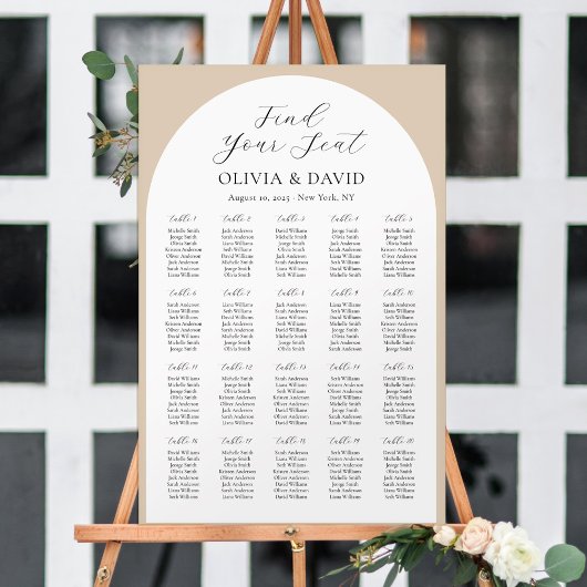 20テーブルベージュアーチあなたの座席表を見つける ポスター