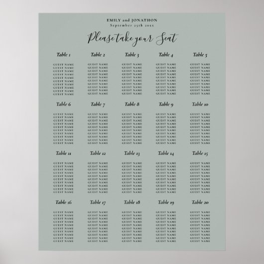 20テーブル座席表セージ緑 ポスター (正面)