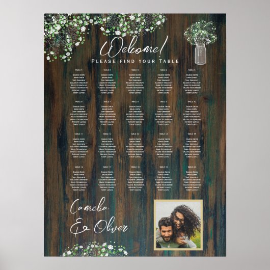 20テーブル素朴ウッドジプソフィラ写真シーティングフォーム ポスター (正面)