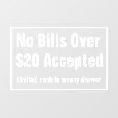 20ドルを超える手形なし受け入れ限定現金 ウィンドウサイン (シート)