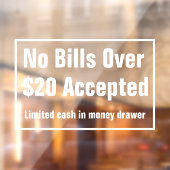 20ドルを超える手形なし受け入れ限定現金 ウィンドウサイン (シート2)
