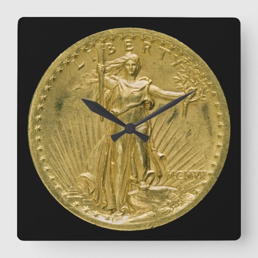 20ドル金ゴールドピース自由彫刻1907 スクエア壁時計 (正面)