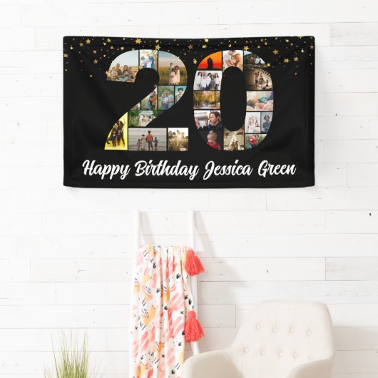 20ハッピーバースデー写真コラージュ記念日 横断幕 (インサイチュ)