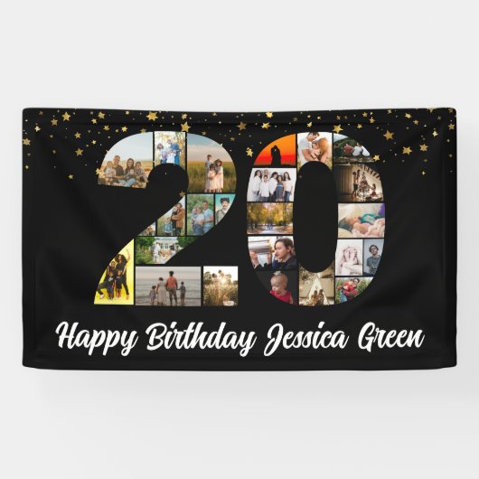 20ハッピーバースデー写真コラージュ記念日 横断幕 (横)