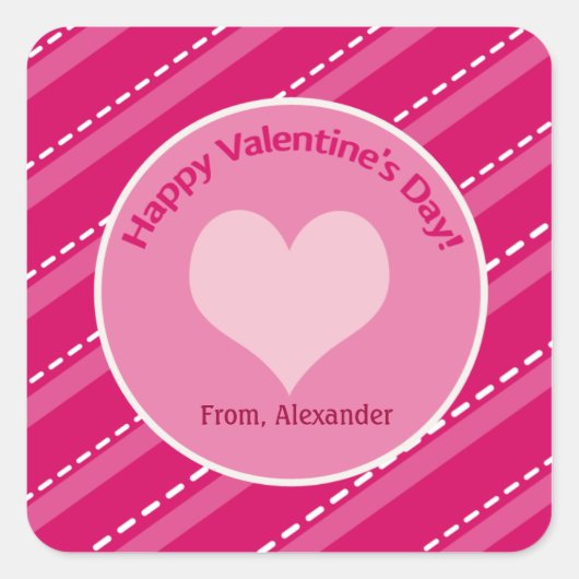 20バレンタインデーハートnダッシュ正方形ステッカー スクエアシール (正面)