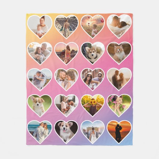 20パーソナライズされたハートフォトカラフルコラージュ フリースブランケット (正面)