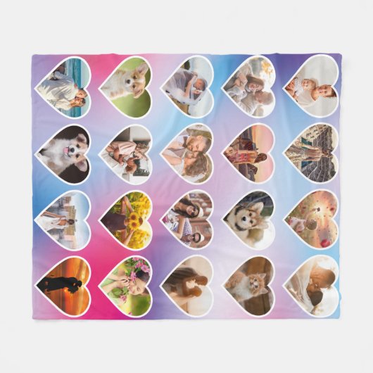 20パーソナライズされたハートフォトカラフルコラージュ フリースブランケット (正面(横))