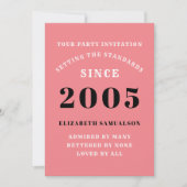 20パーソナライズされた番目の誕生日名前を追加ピンク 招待状 (正面)