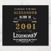 20パーソナライズされた誕生日2001生まれヴィンテージ黒 スパークリングワインラベル (シングルラベル)