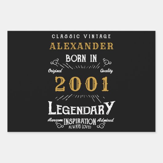 20パーソナライズされた誕生日2001生まれヴィンテージ黒 ラッピングペーパーシート (正面3)