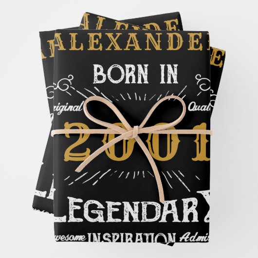 20パーソナライズされた誕生日2001生まれヴィンテージ黒 ラッピングペーパーシート (インサイチュ)
