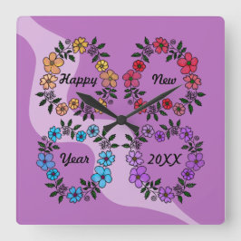 20パーソナライズされたXX年おめでとう&花リース スクエア壁時計