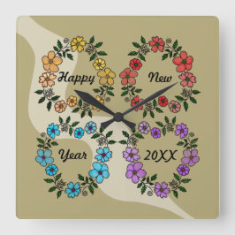 20パーソナライズされたXX年おめでとう&花リース スクエア壁時計