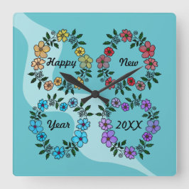 20パーソナライズされたXX年おめでとう&花リース スクエア壁時計