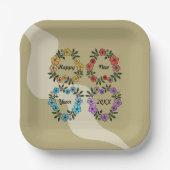 20パーソナライズされたXX年おめでとう&花リース ペーパープレート (正面)