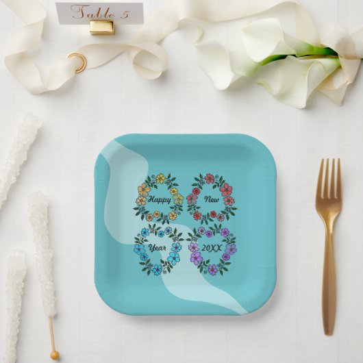 20パーソナライズされたXX年おめでとう&花リース ペーパープレート (ウェディング)