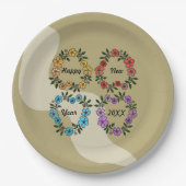 20パーソナライズされたXX年おめでとう&花リース ペーパープレート (正面)