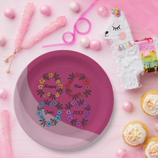 20パーソナライズされたXX年おめでとう&花リース ペーパープレート (パーティー)