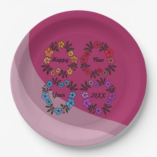 20パーソナライズされたXX年おめでとう&花リース ペーパープレート (正面)