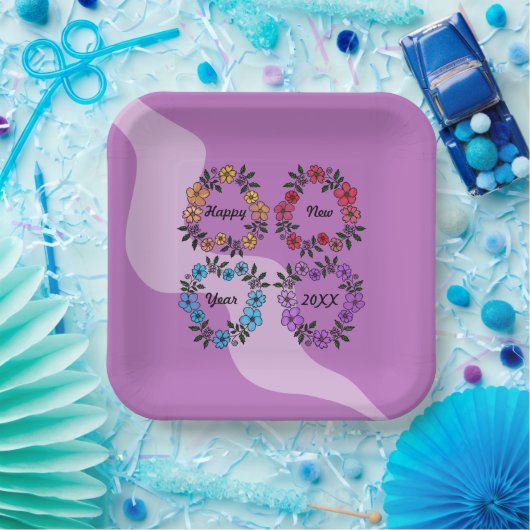 20パーソナライズされたXX年おめでとう&花リース ペーパープレート (パーティー)