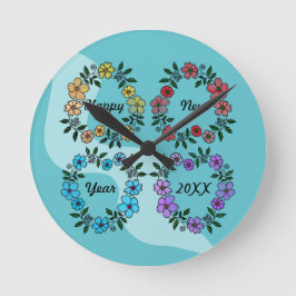 20パーソナライズされたXX年おめでとう&花リース ラウンド壁時計
