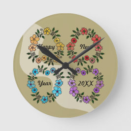 20パーソナライズされたXX年おめでとう&花リース ラウンド壁時計