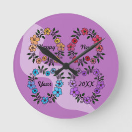 20パーソナライズされたXX年おめでとう&花リース ラウンド壁時計
