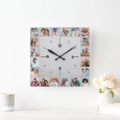 20フォトコラージュつや消しシルバーメタリック スクエア壁時計 (ホーム)