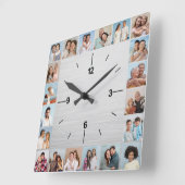 20フォトコラージュつや消しシルバーメタリック スクエア壁時計 (傾斜)