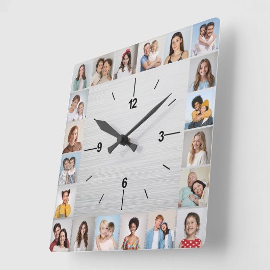20フォトコラージュつや消しシルバーメタリック スクエア壁時計 (傾斜)