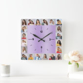 20フォトコラージュつや消しメタリックパープルパステル スクエア壁時計 (ホーム)