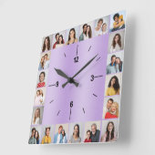 20フォトコラージュつや消しメタリックパープルパステル スクエア壁時計 (傾斜)
