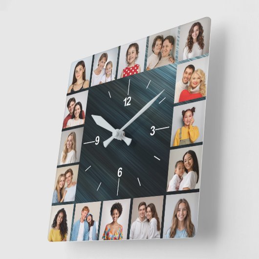 20フォトコラージュつや消し色数々のメタリック スクエア壁時計 (傾斜)