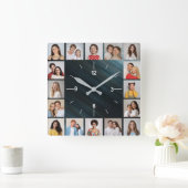 20フォトコラージュつや消し色数々のメタリック スクエア壁時計 (ホーム)