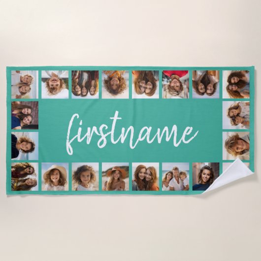 20フォトコラージュ色を選択して名前を追加 ビーチタオル (正面)