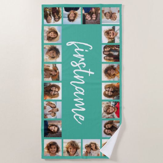 20フォトコラージュ色を選択して名前を追加 ビーチタオル (正面)