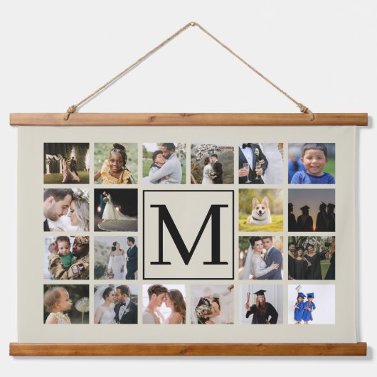 20フォトコラージュ黒とBiegeファミリー 吊り下げ型タペストリー (正面)