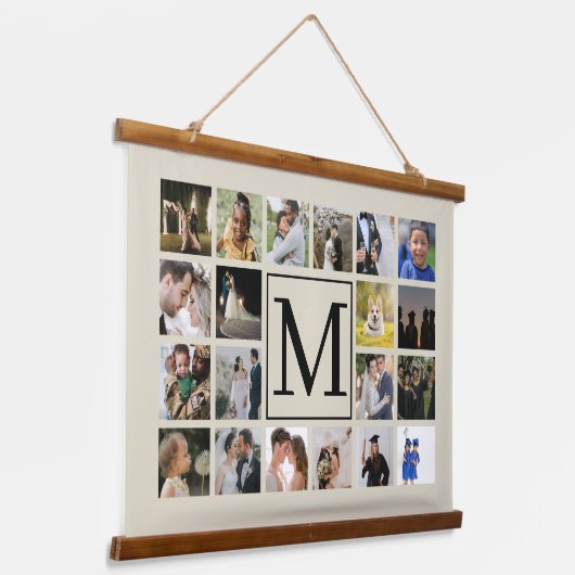 20フォトコラージュ黒とBiegeファミリー 吊り下げ型タペストリー (傾斜あり)