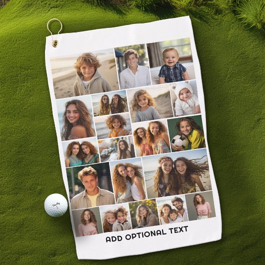 20フォトコラージュ – カスタム文字 – 白黒 ゴルフタオル