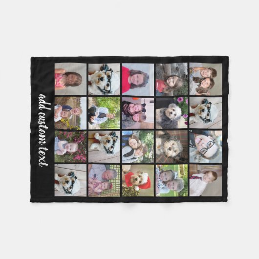 20フォトコラージュ – グリッド（スクリプト付き） -文字 – 黒 フリースブランケット (正面(横))