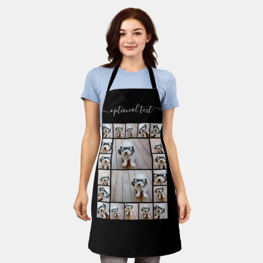 20フォトコラージースクリプト名白黒 エプロン (着用した状態)