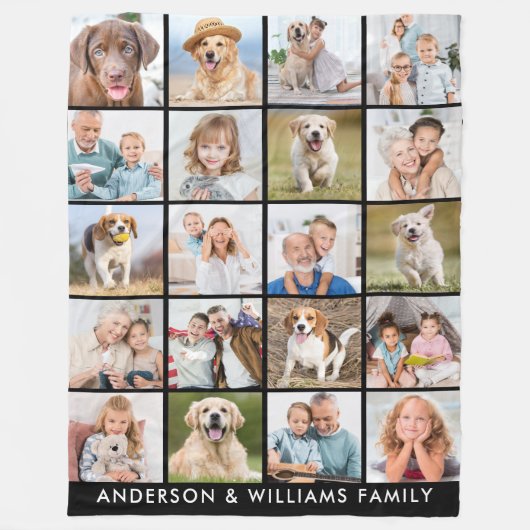 20モダンフォトコラージュパーソナライズされたシンプルファミリー フリースブランケット (正面)