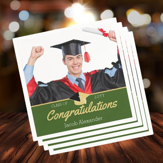 20モダンxxのグリーンフォト卒業クラス スタンダードカクテルナプキン