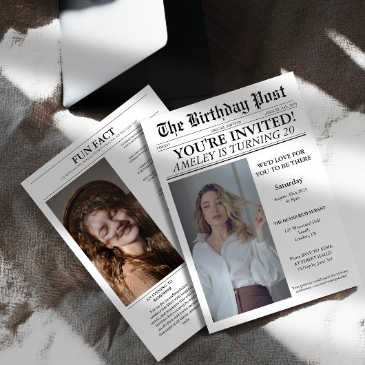 20ユニークth Birthday party新聞表紙の写真 招待状