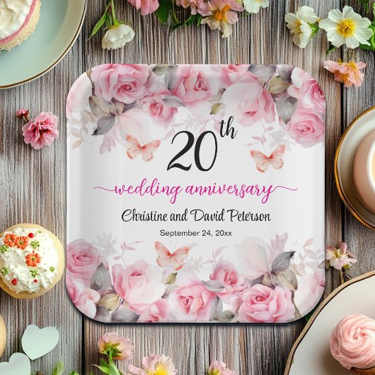 20中国結婚記念日赤面バラ ペーパープレート