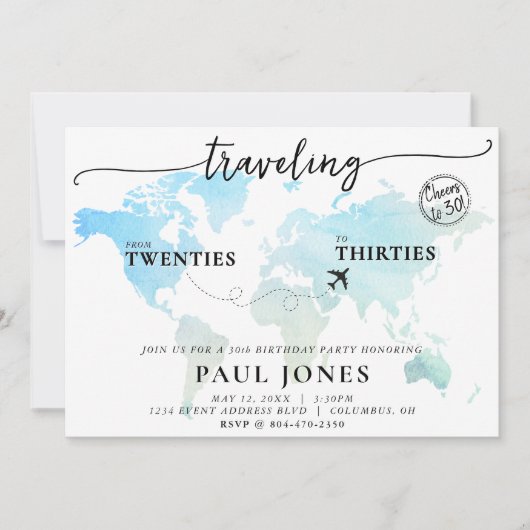 20代から30代30歳までの旅行 招待状 (正面)