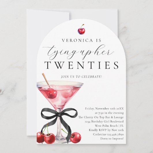 20代のさくらんぼを結ぶMartini 30歳の誕生日 招待状 (正面)