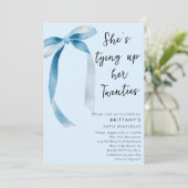 20代のシックなブルーボウを結ぶ30歳の誕生日パーティー 招待状 (スタンド正面)